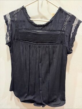 Anthropologie Black Lace Pintuck Peplum Blouse